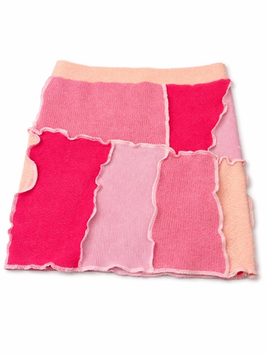 AKIRA Dresses & Skirts - AKIRA Pink Patchwork Mini Skirt NWT | Y2K Colorblock Knit Raw Hem XL